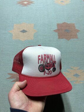 Vintage trucker hat mesh cap farmall f-20 tractor farm red snapback adjustable